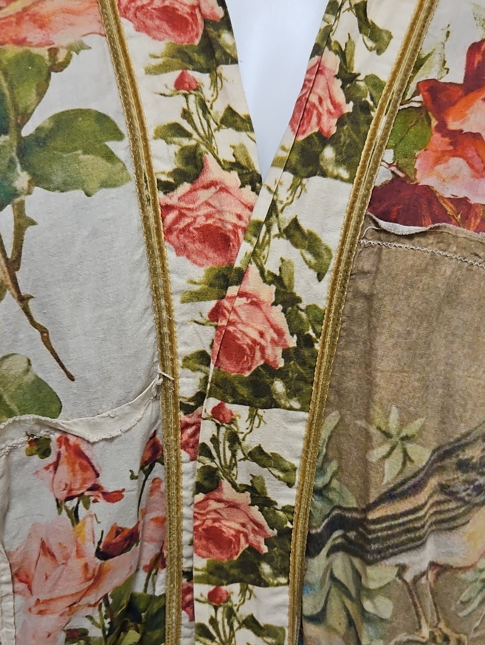Magnolia Pearl Floral Patchwork Cotton Kimono Vintage Roses And Birds - Picture 11 of 12